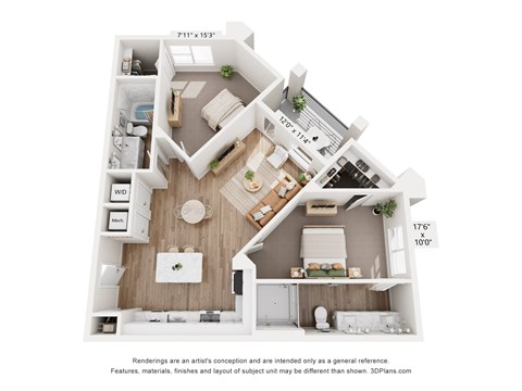 Floor plan for 2 beds, 2 baths, 1125 sqft